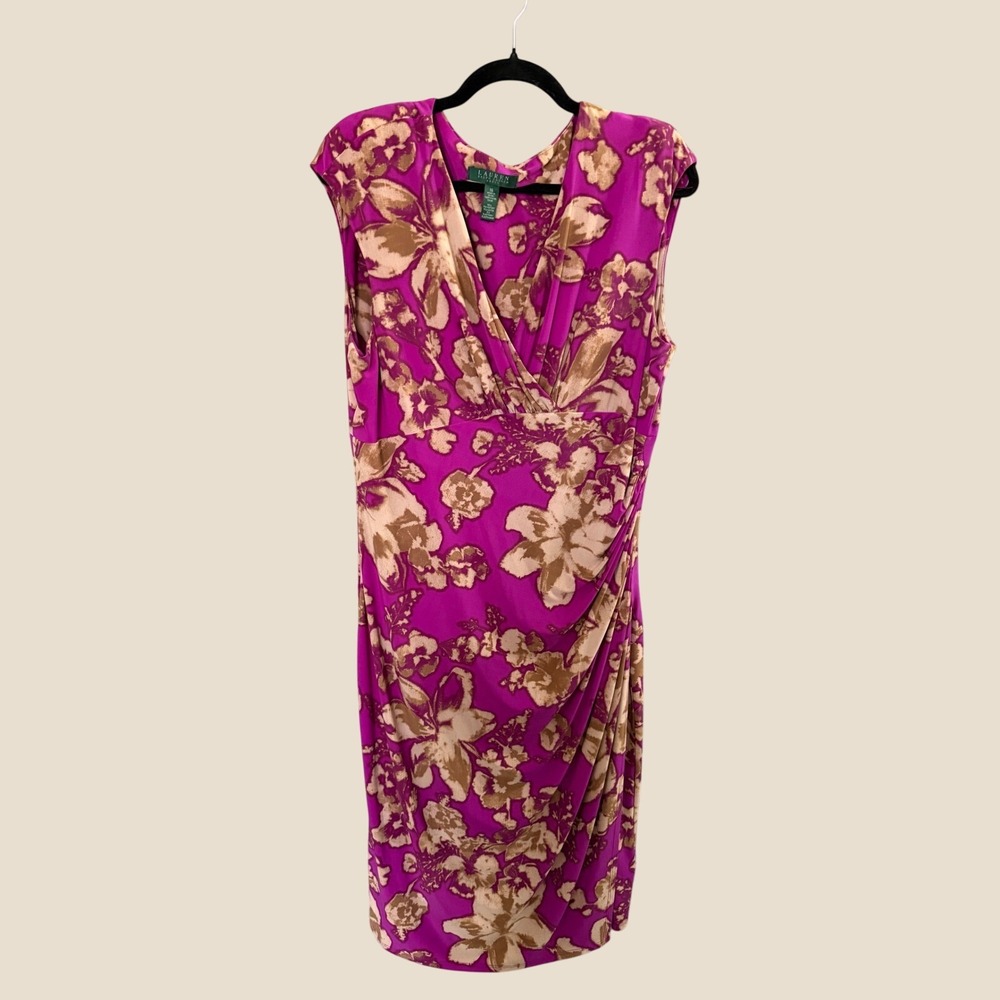 Lauren Ralph Lauren Floral Dress SZ 16 Party Midi Stretch Rushing Career Office